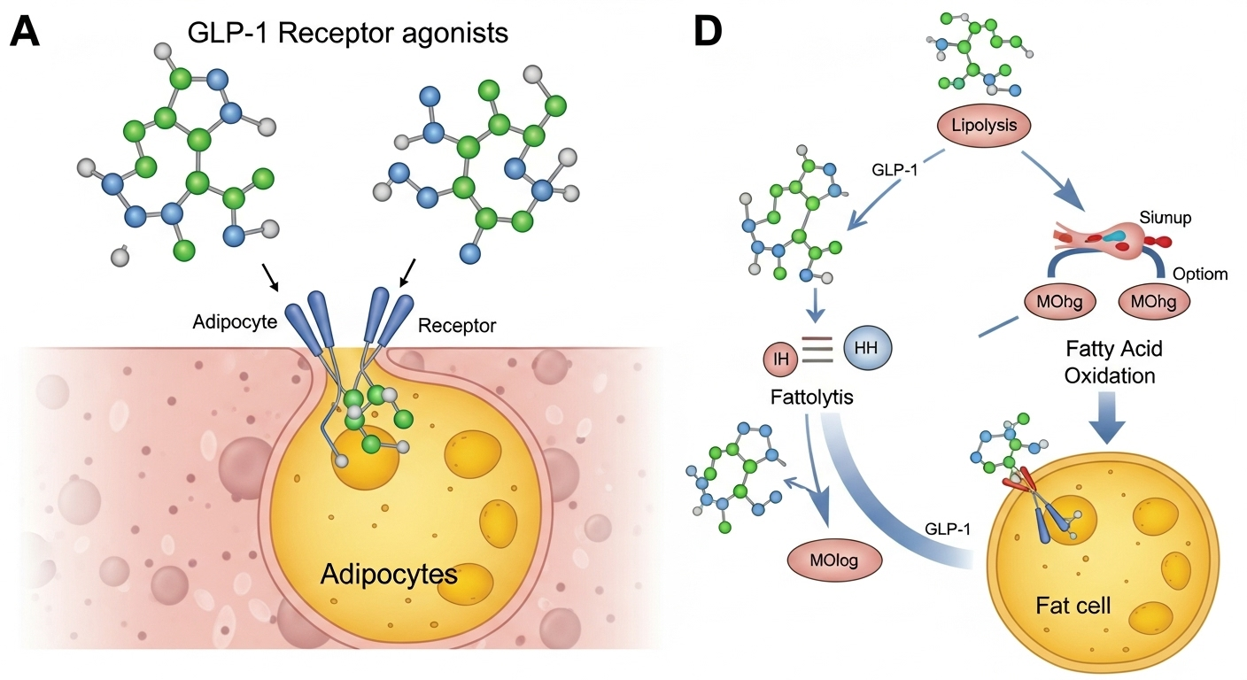 Medical illustration showing how growth peptides target muscle development in bodybuilding