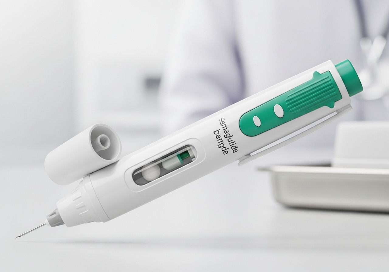 Weight loss injection pen representing leptin and metabolic support supplements