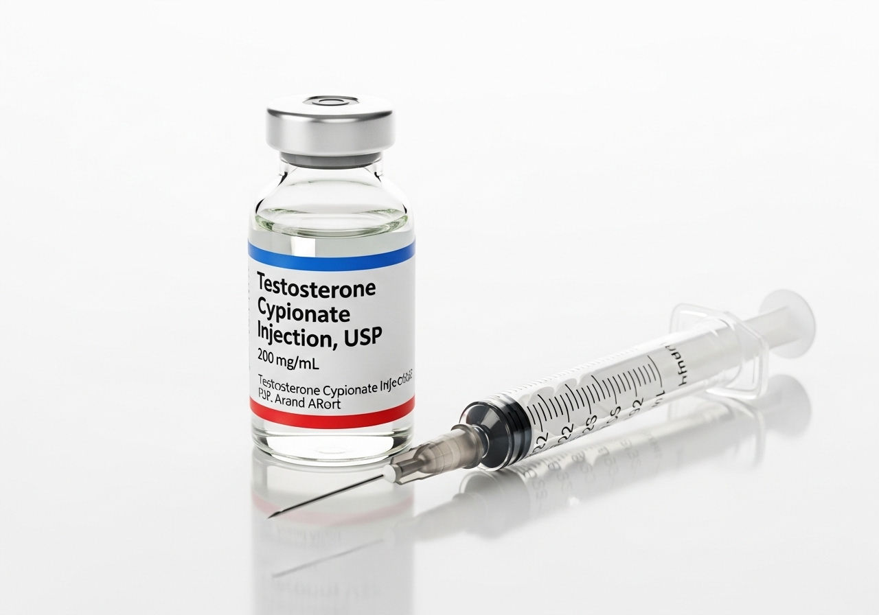Testosterone cypionate injection vial showing prescription testosterone therapy options