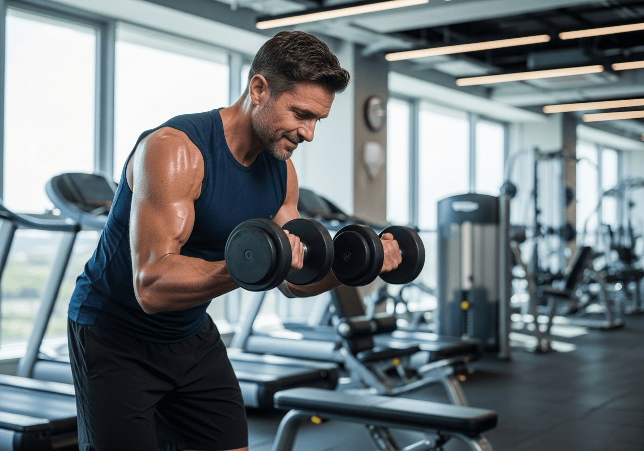 Fit man over 40 working out with increased energy