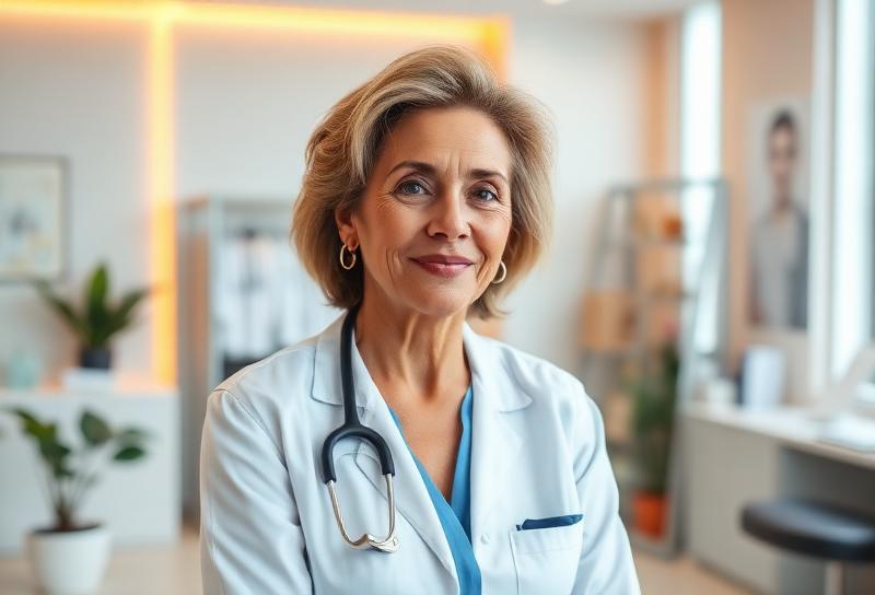 Physician consulting with a female patient about hormone optimization and menopause symptoms