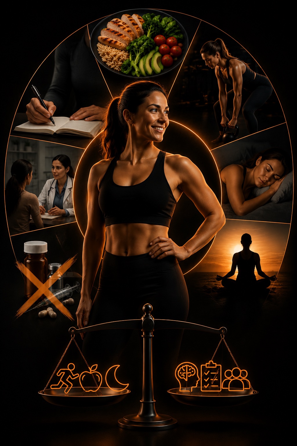 Wheel of factors beyond medication that support medical weight loss, including nutrition, exercise, sleep, mindfulness, medical monitoring and behavioral support