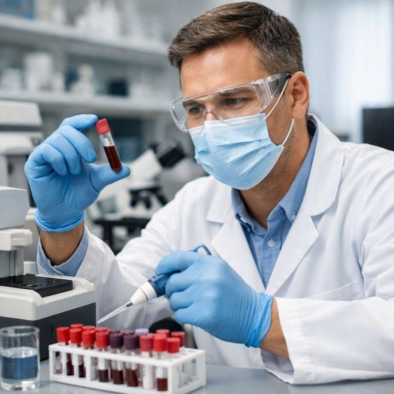 Laboratory blood testing used to evaluate testosterone and related hormones in men