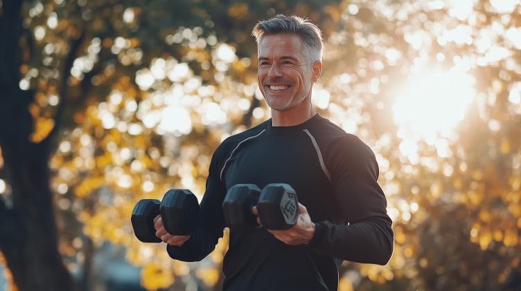 Middle-aged man strength training as part of healthy aging and men's wellness