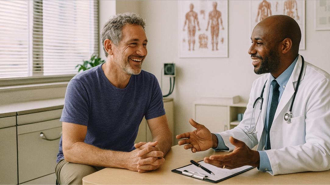 Physician discussing testosterone and hormone optimization with a male patient